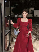 BXOXO party look inspos Red Vintage Velvet Long Sleeves Midi Dresses for Women Autumn New Fashion Slim Robe Elegant Evening Wedding Party Female Clothes
